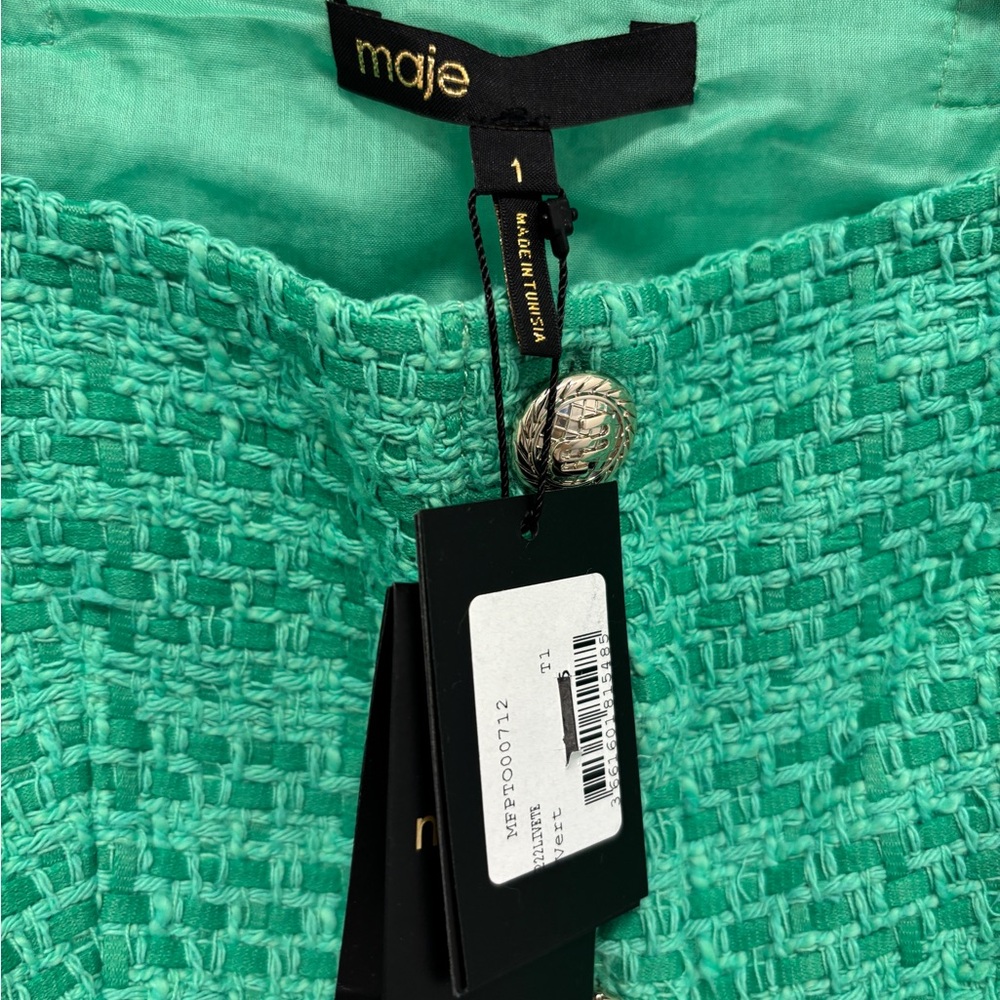 Maje Green Tweed Crop Top - Picture 3 of 6